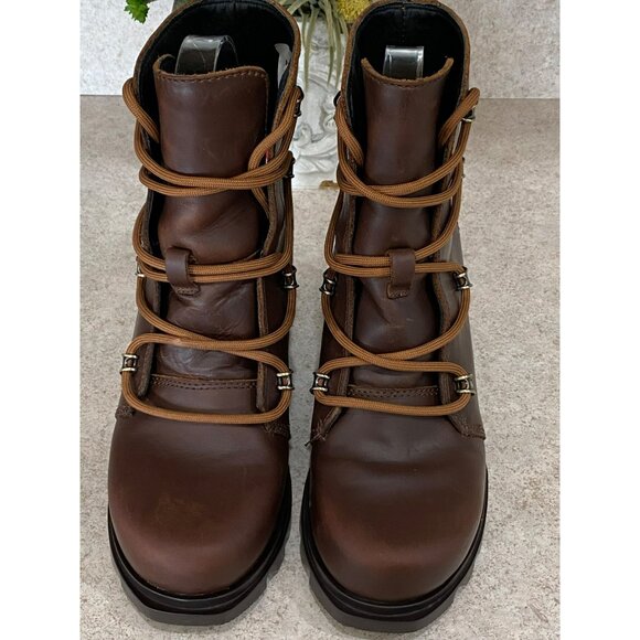 Sorel Womens Brown Wedge Lace-Up Boots Size 5 Rugged Sole Leather - Picture 3 of 9